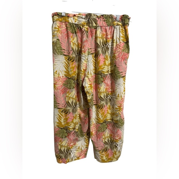 Land n Sea Floral Tropical Linen Blend Wide Leg Cropped Pull On Pants Size L - Picture 5 of 9